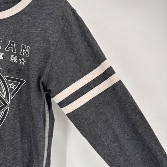 American Fighter Ringer Tee‎ Shirt Gray Long Sleeve Medium - Picture 8 of 11